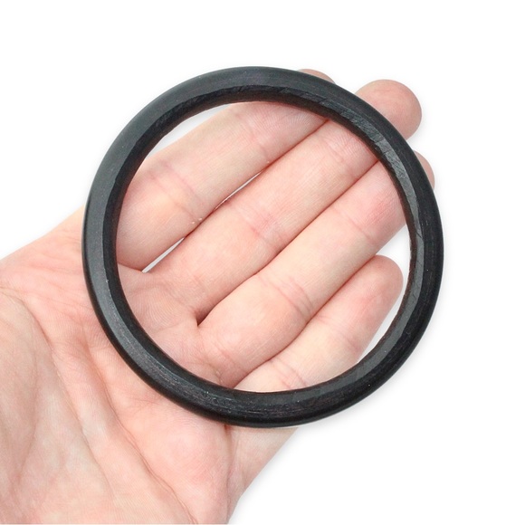 Vintage Wooden Bangle Bracelet Black / Dark Brown Wood Hand Carved - Picture 3 of 3